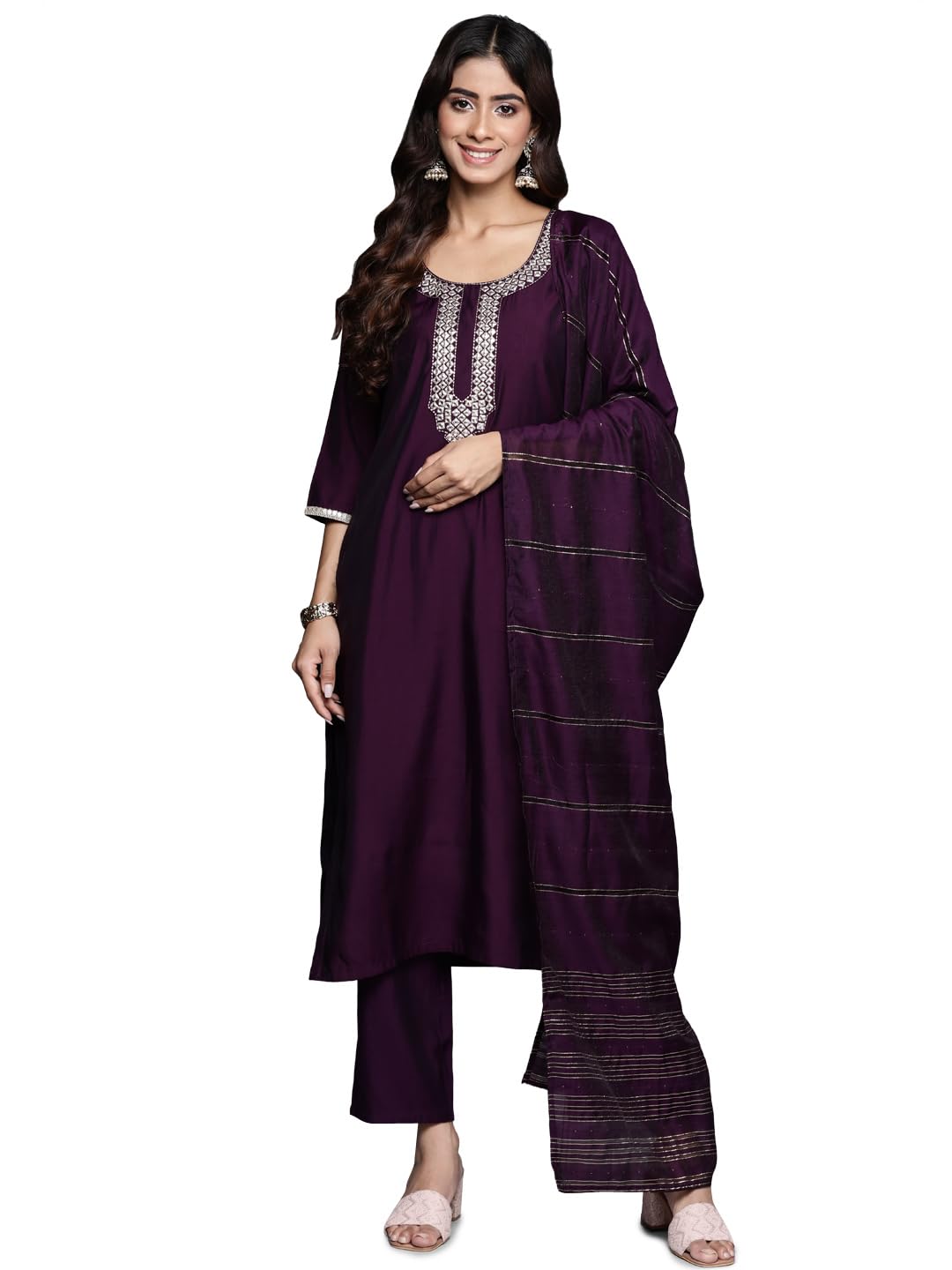 Libas Womens Silk Blend Kurta Sets (GS816_Purple_2XL)