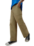 Veirdo Men's Lycra Baggy Relaxed Fit with Solid Button Closure Casual Woven Regular Length Cargo Pants