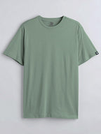 The Souled Store Men Sage Green Solid T-Shirts