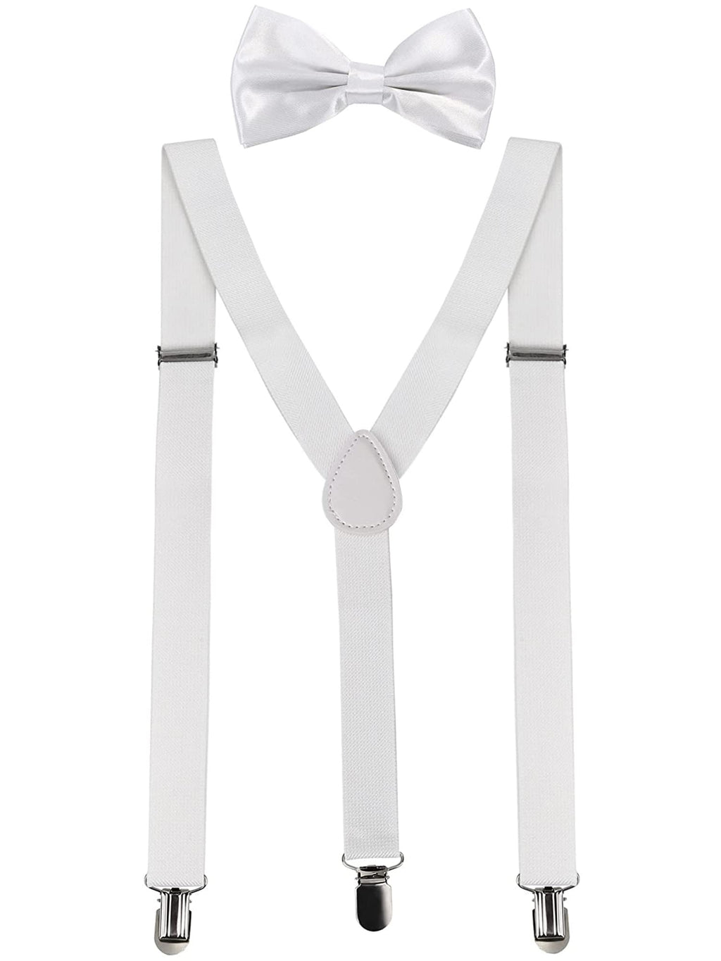 SATINIOR Suspender and Bow Tie Set 80s Clip on Suspenders for Men Women(White)