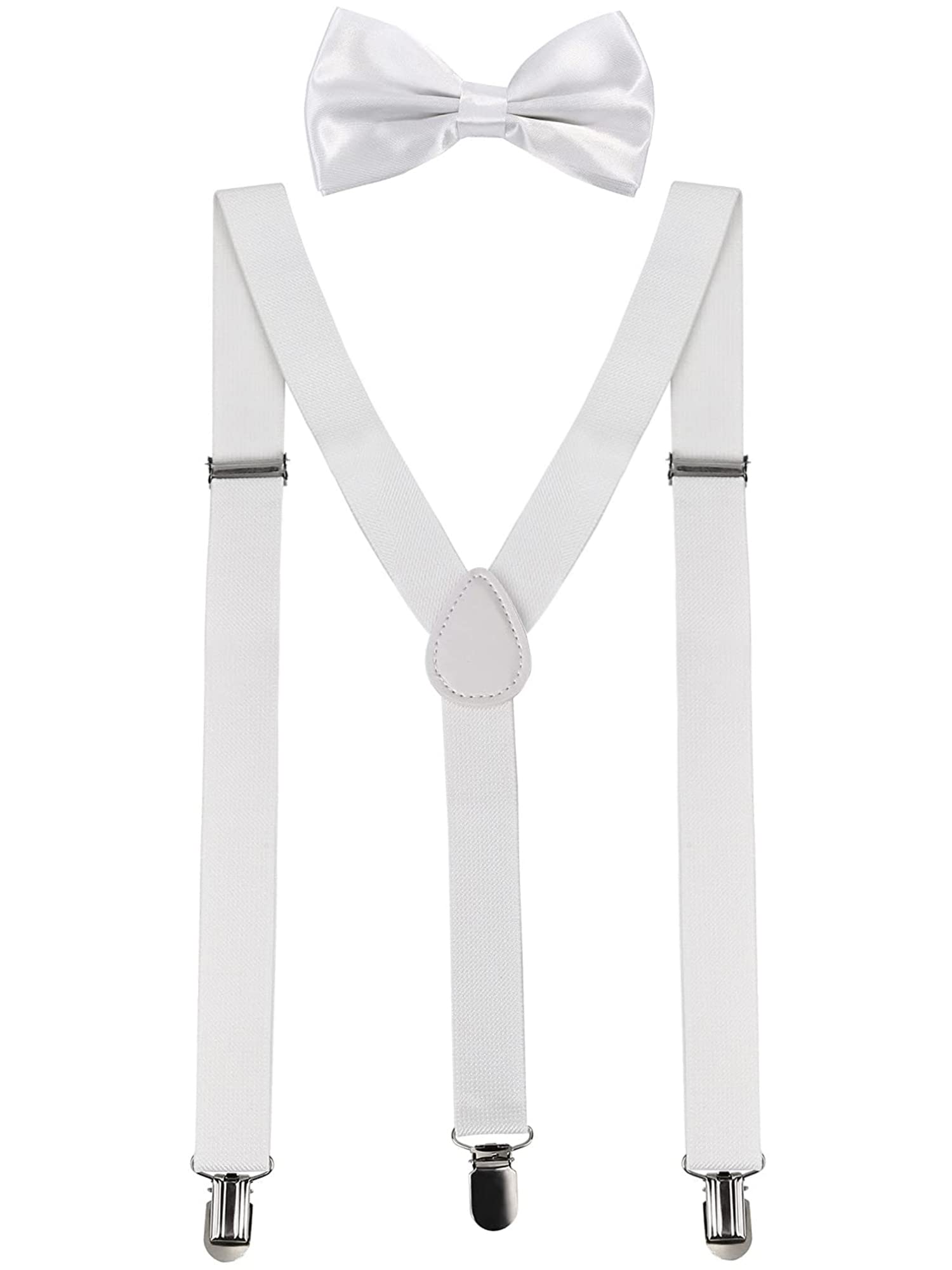 SATINIOR Suspender and Bow Tie Set 80s Clip on Suspenders for Men Women(White)