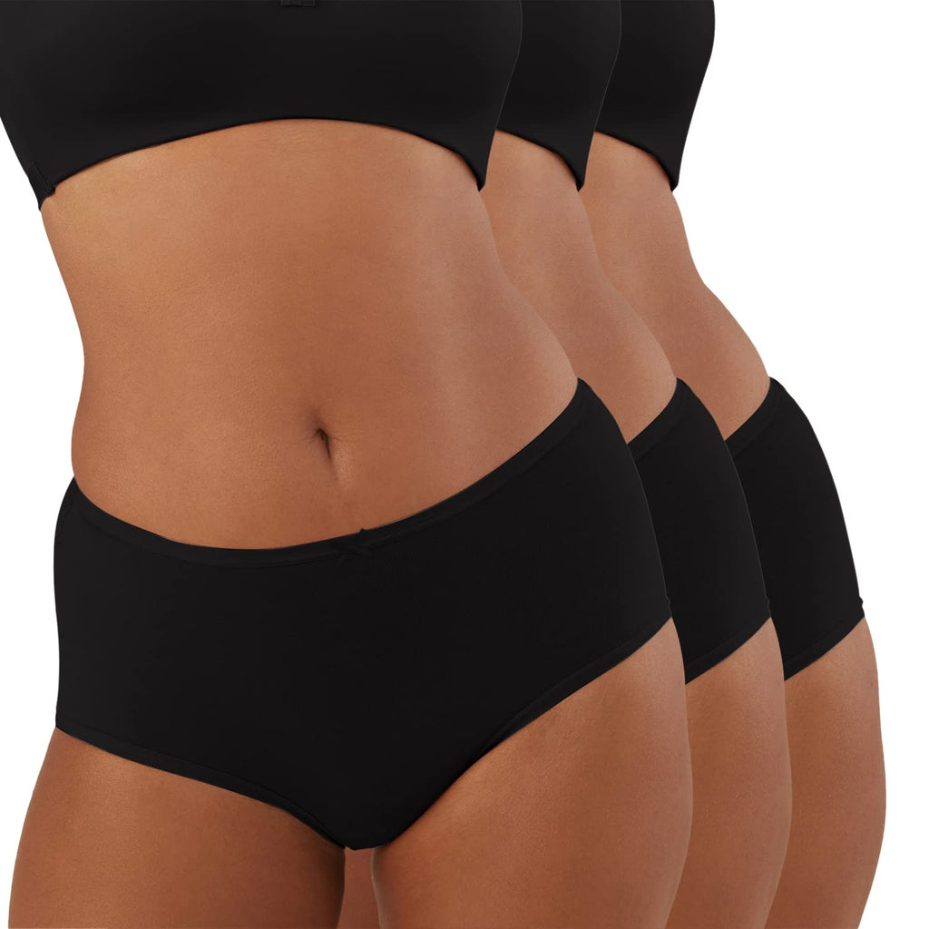 Nykd (Nyp036 All Black Cotton Full Brief Panty Set For Women (Pack Of 3) | High Waist Full Coverage Underwear With Anti Odour Te