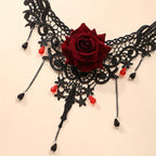 Palotay Black Gothic Choker Necklace Vampire Lace Choker for Women Halloween Lace Choker Necklaces Black Gothic Necklace with Cr