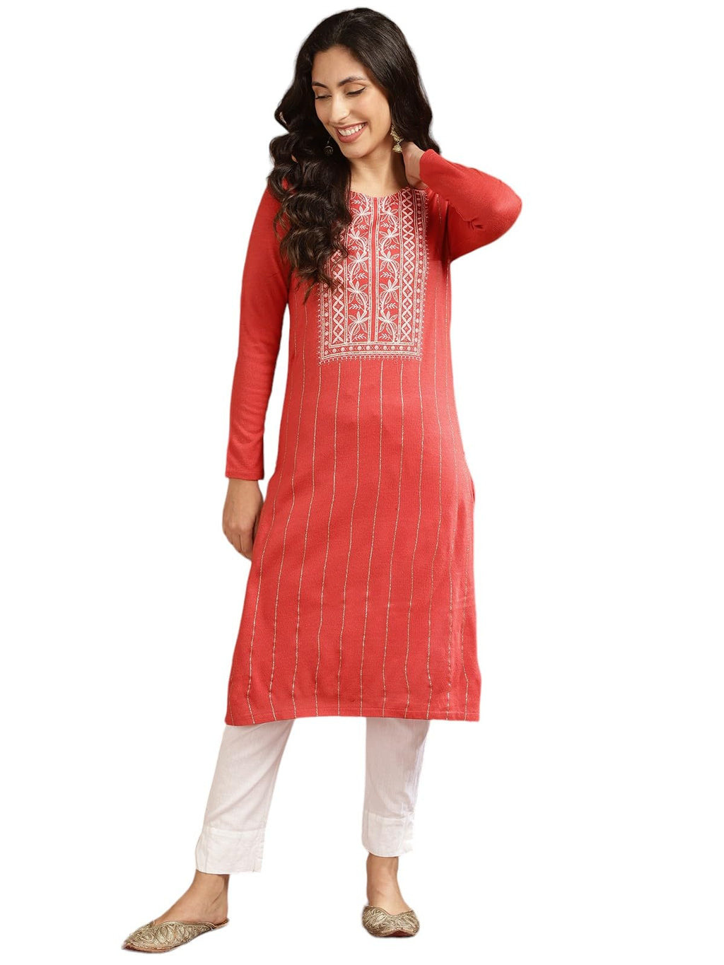 Rangita Coral Acrylic Calf Length Printed Straight Kurti For Women | Kurta For Women_M