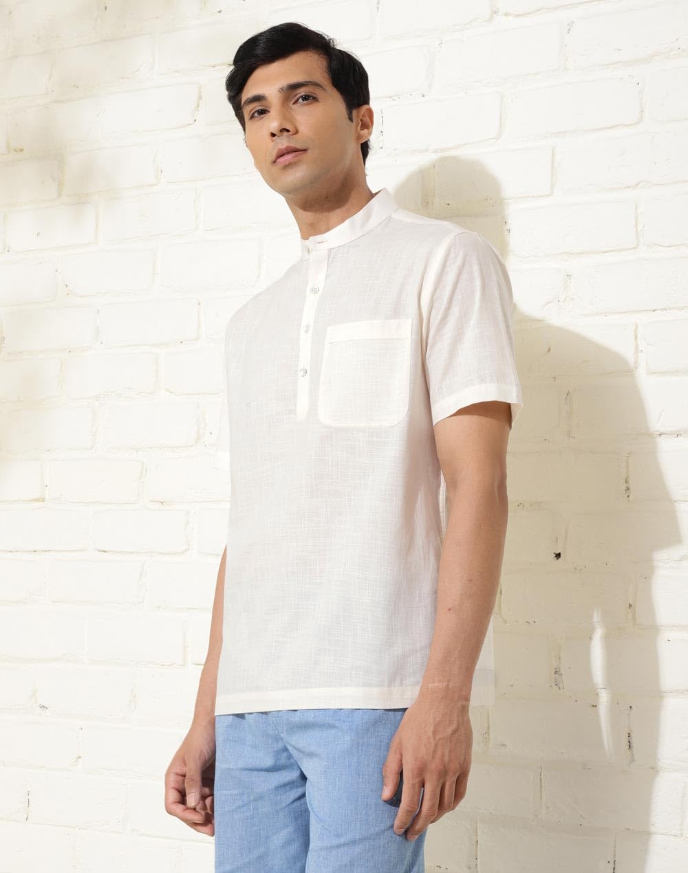Fabindia MenS Solid Relaxed Fit Shirt (2123224Offwhite_Off White