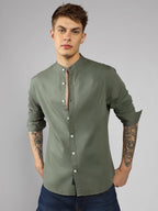 Dennis Lingo MenS| Green| Full Sleeve| Mandarin Collar| Solid| Regular Fit| Casual Shirt
