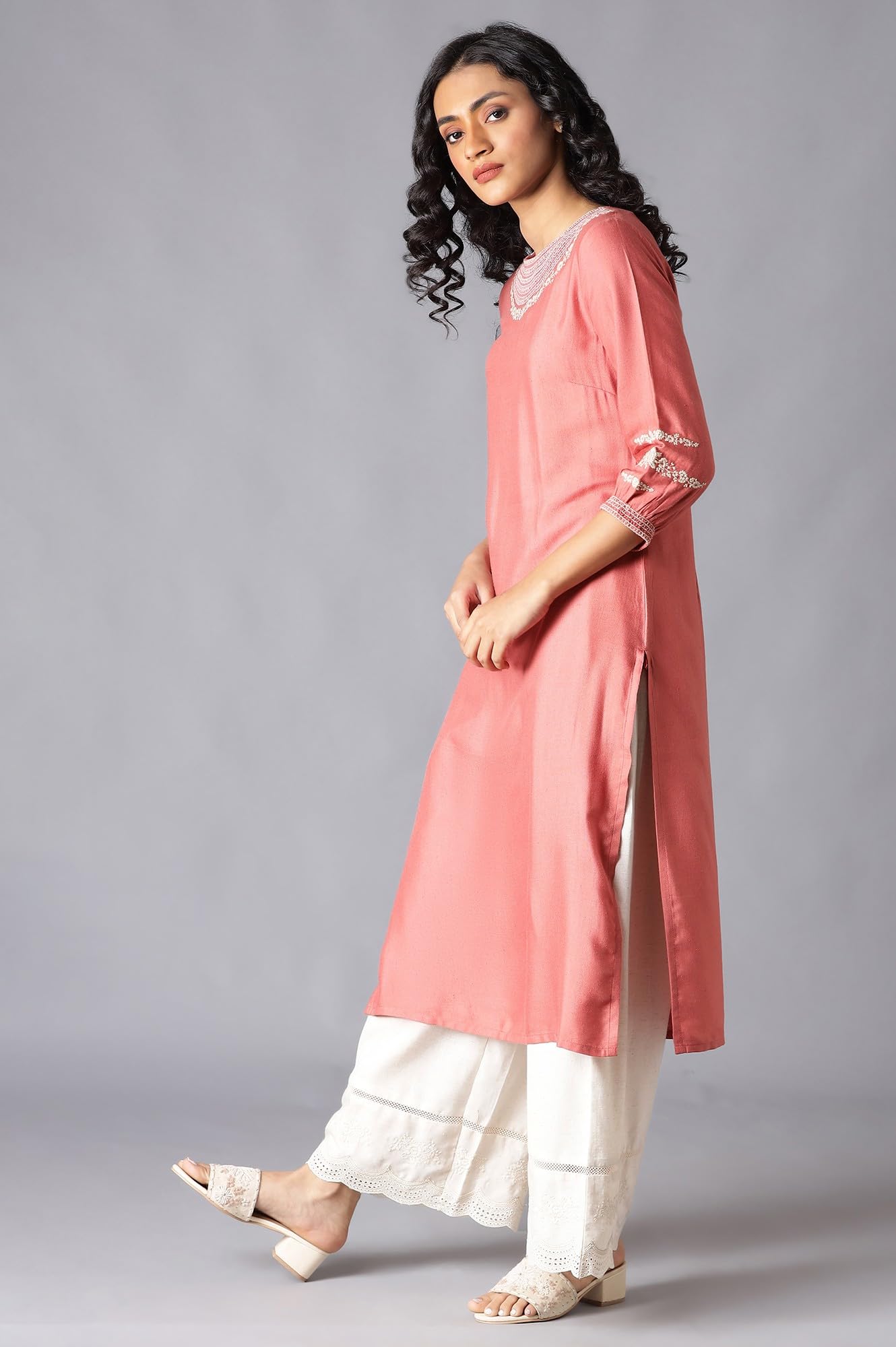 W For Woman Women'S Rayon Kurta & Parallel Pant (22Fews15961-217031_Salmon Pink