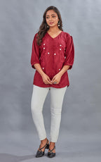 Kesudi WomenS Embroidered Regular Fit Tunic Shirt With Collar Neck - Full Sleeves - Elegant Button-Down Shirt For Office, Casua