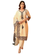 ANNI DESIGNER Womens Cotton Blend Straight Embroidery Kurta with Pant & Dupatta (TRP Off-White_4XL_White_XXXX-Large)