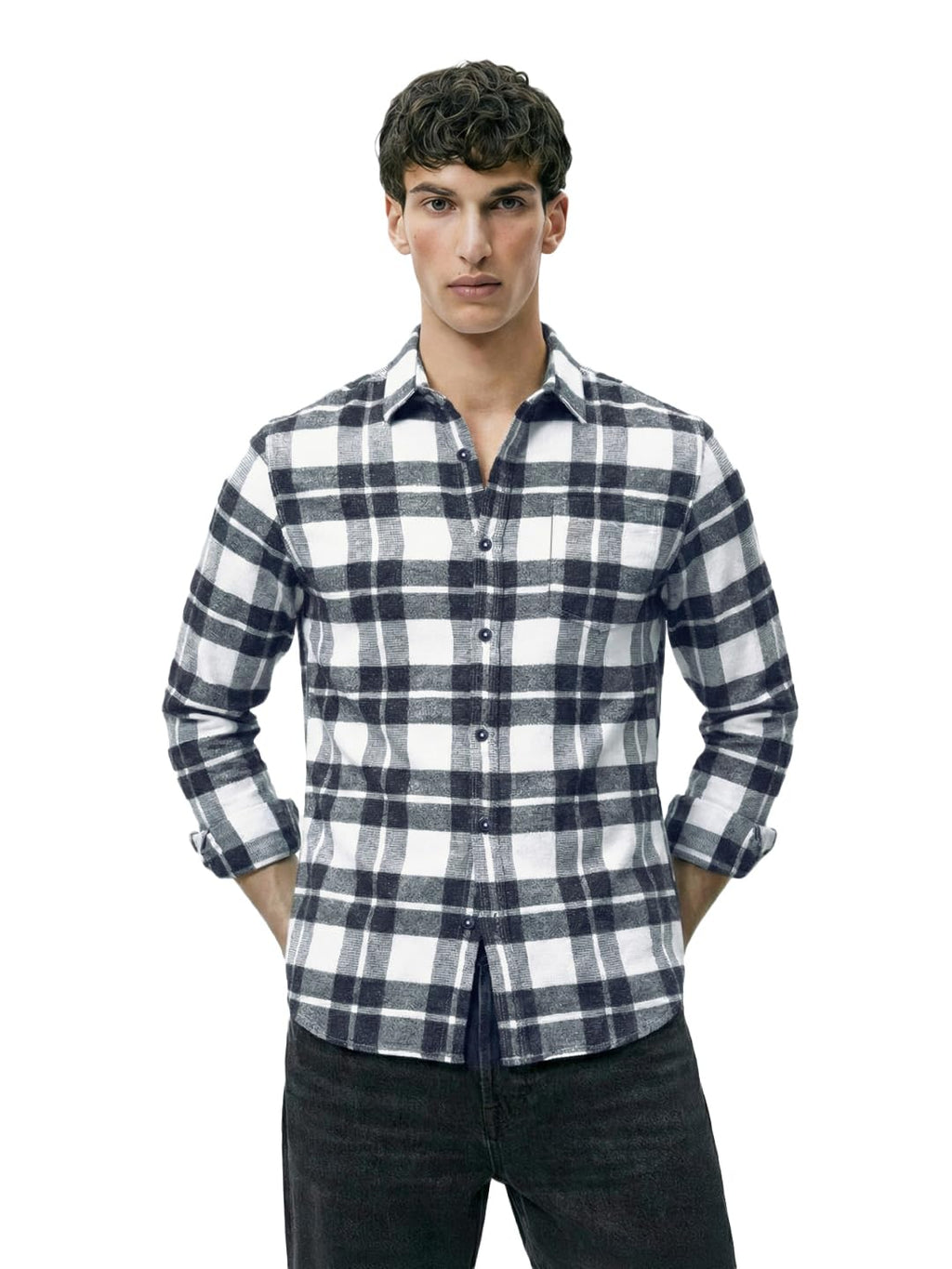 The Indian Garage Co Mens Regular Fit Checkered Cutaway Collar Full Sleeves Sweater