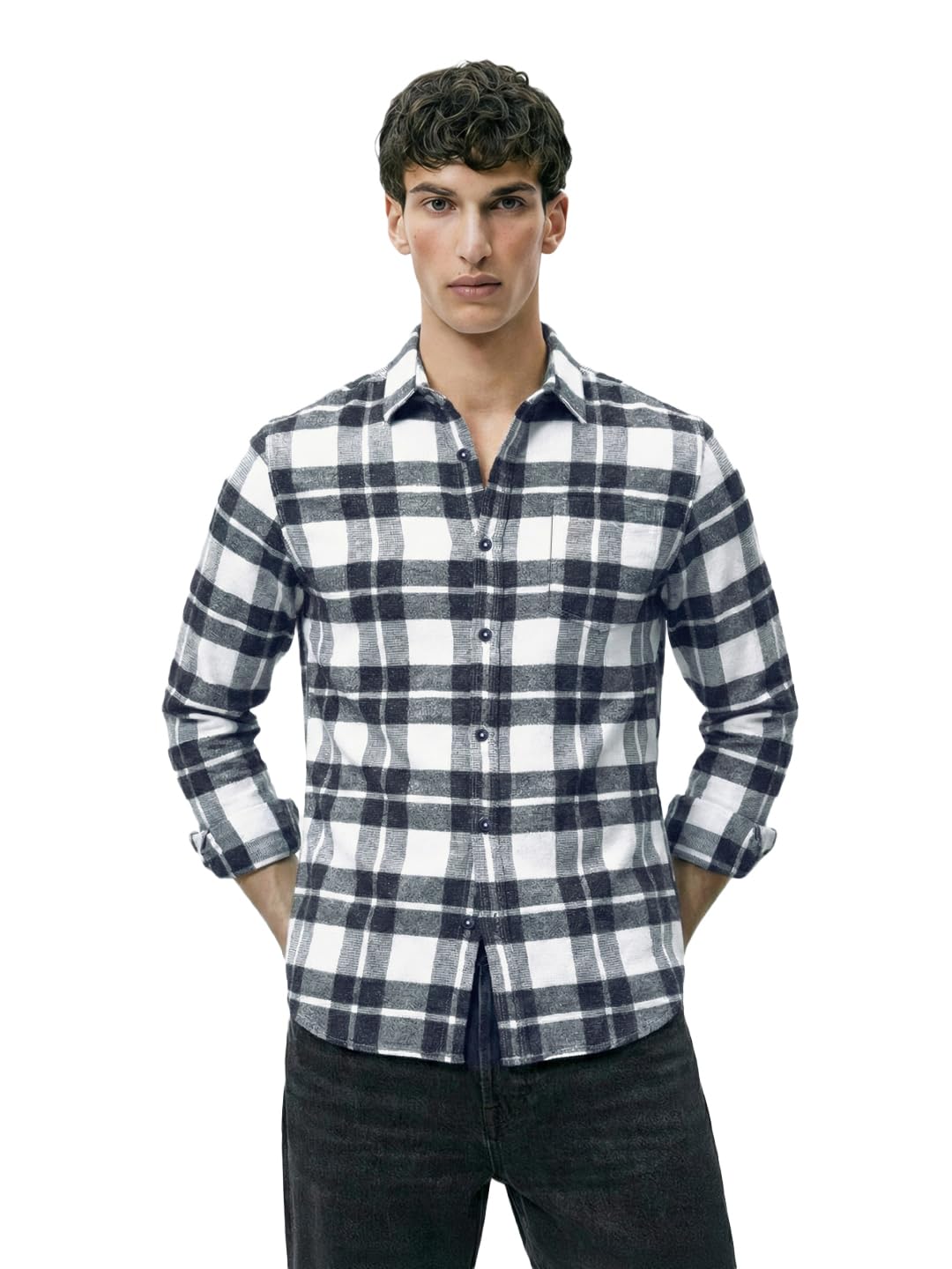 The Indian Garage Co Mens Regular Fit Checkered Cutaway Collar Full Sleeves Sweater