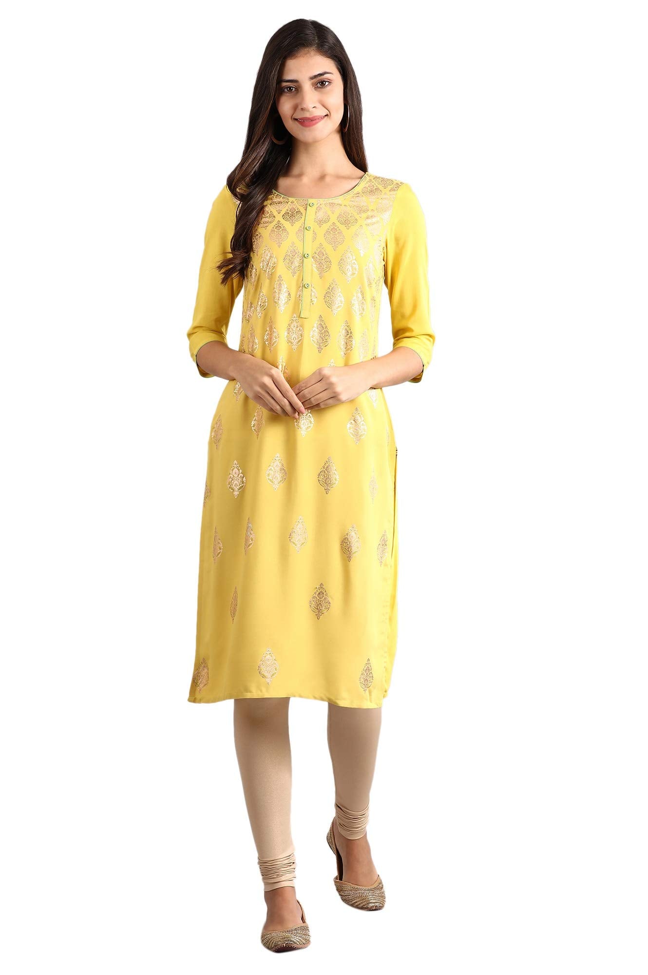 Aurelia Women'S Rayon Regular Kurta (21Fea11369-501557_Yellow_M)