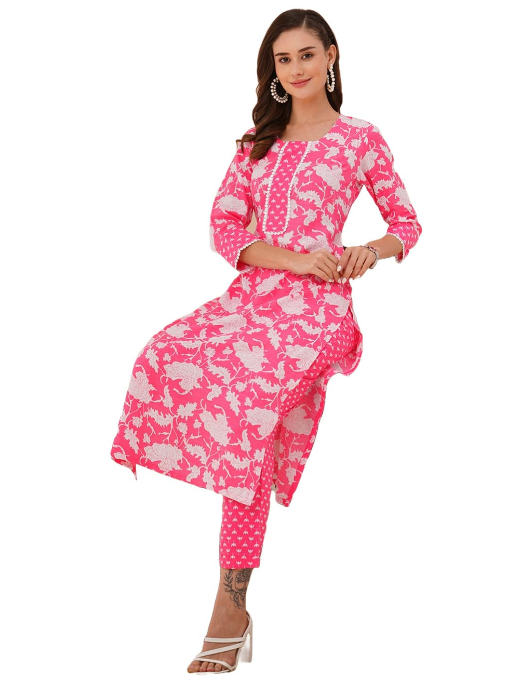 ANNI DESIGNER Womens Rayon Blend Straight Printed Kurta with Pant (Pustak Baby Pink-VKS04_S_Baby Pink_Small)