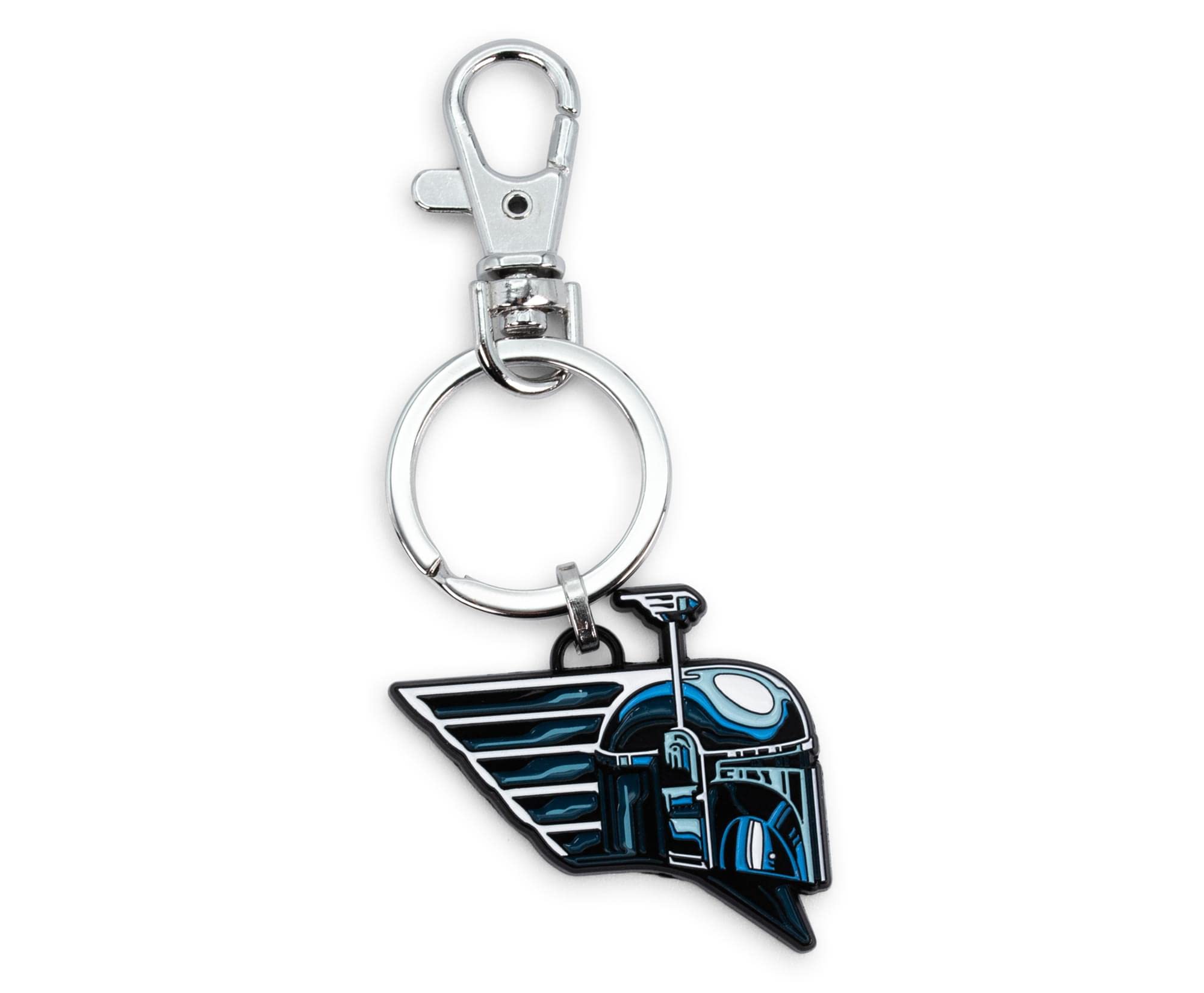 Star Wars: The Book of Boba Fett Chrome Helmet Enamel Pendant Keychain | Heavy Duty Car Key Ring Holder With Clip | Metal Brooch
