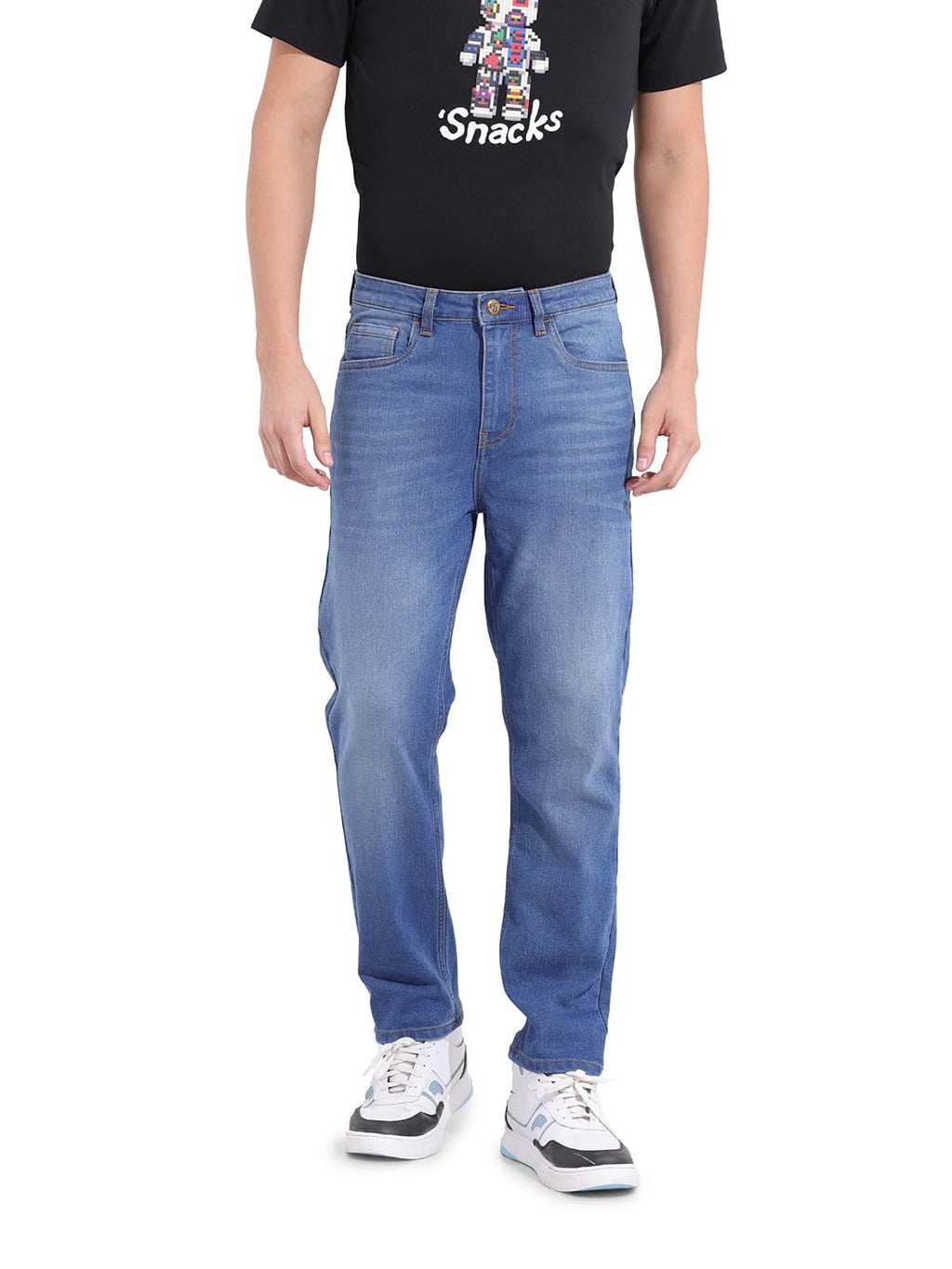 The Indian Garage Co Mens Slim Straight Fit Solid Mid-Rise Jeans