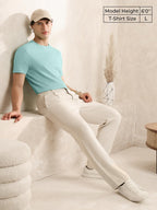 The Souled Store Aqua Blue Men and Boys Short Sleeve Round Neck Solid Regular Fit Cotton Supima T-Shirts