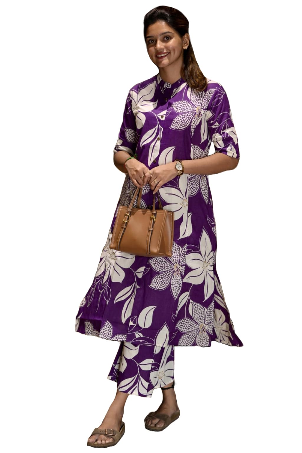 ANNI DESIGNER Womens Rayon Viscose Straight Printed Kurta with Pant (Sunoni Purple_M_Purple_Medium)
