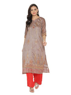 Sanisa Women'S Chanderi Silk Foil And Khadi Print Kurta (240Kn1001-S,Beige)
