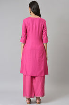 W For Woman Pink Floral Printed Regular Kurta With Metallic Embroidery