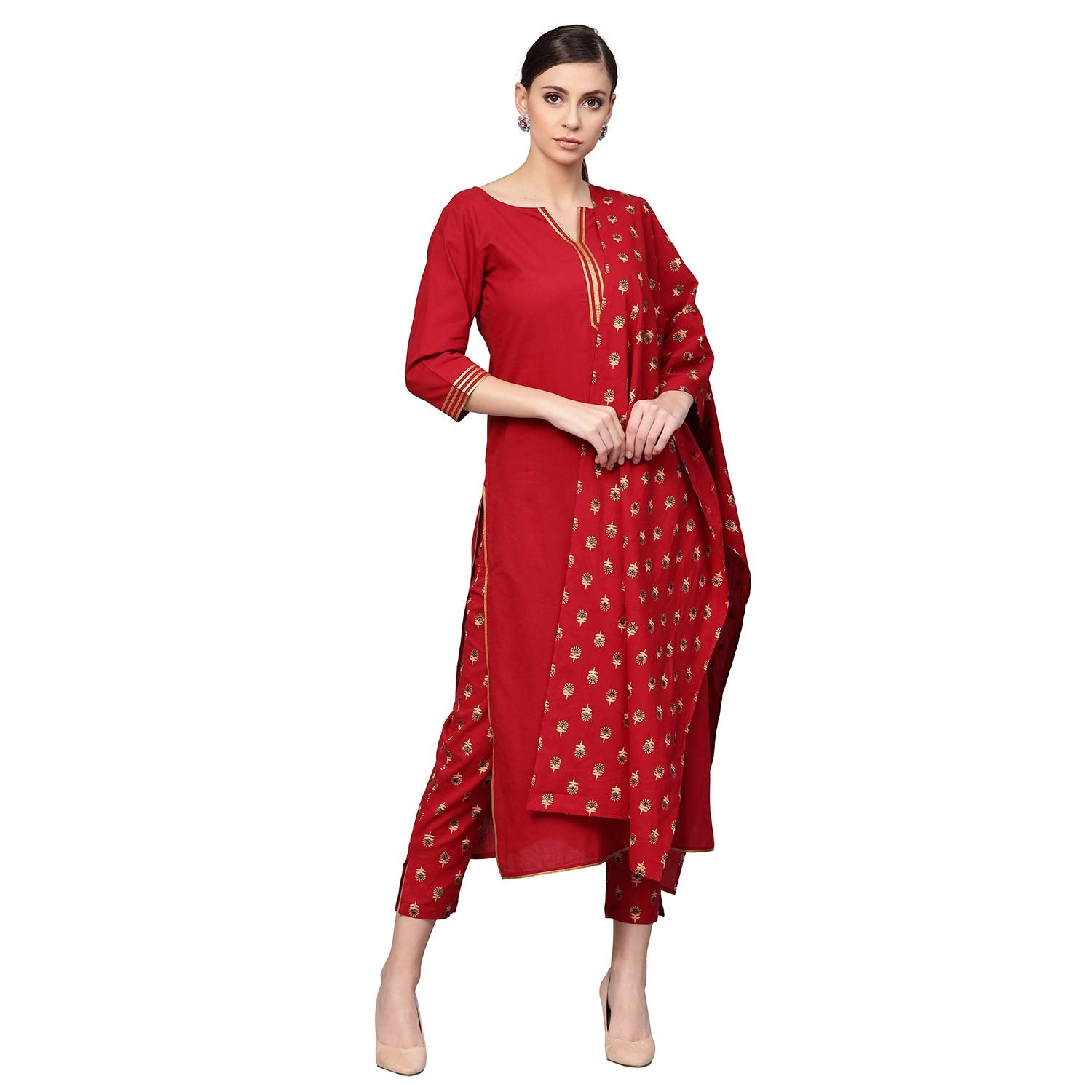 Idalia Maroon Kurta With Printed Pants & Dupatta