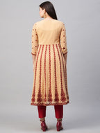 ANNI DESIGNER Womens Georgette Chikankari Embroidered Anarkali Kurti (Naav Beige_M_Beige_Medium)