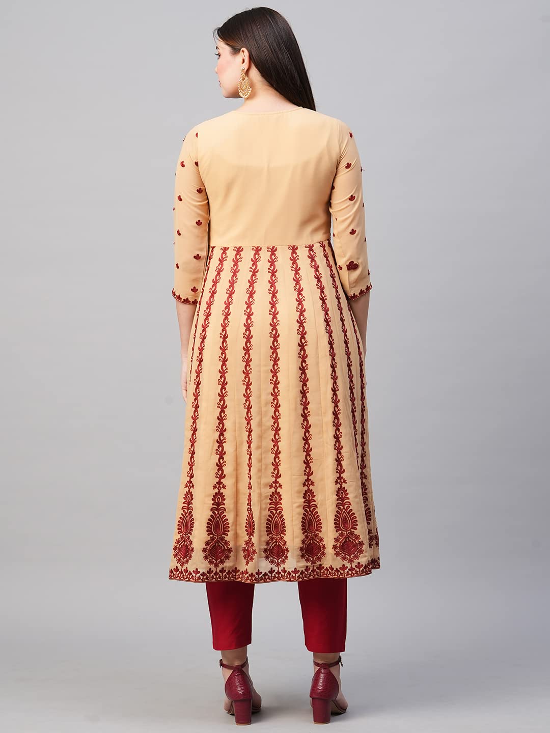 ANNI DESIGNER Womens Georgette Chikankari Embroidered Anarkali Kurti (Naav Beige_M_Beige_Medium)