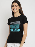 Preneum Womens Cotton Regular Fit Trendy & Latest Graphic Stylish Printed Short Sleeves Casual & Regular T-Shirt, Mid Night Bla
