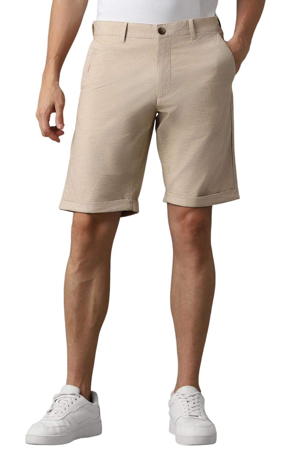 Louis Philippe Men Beige Textured Slim Fit Shorts