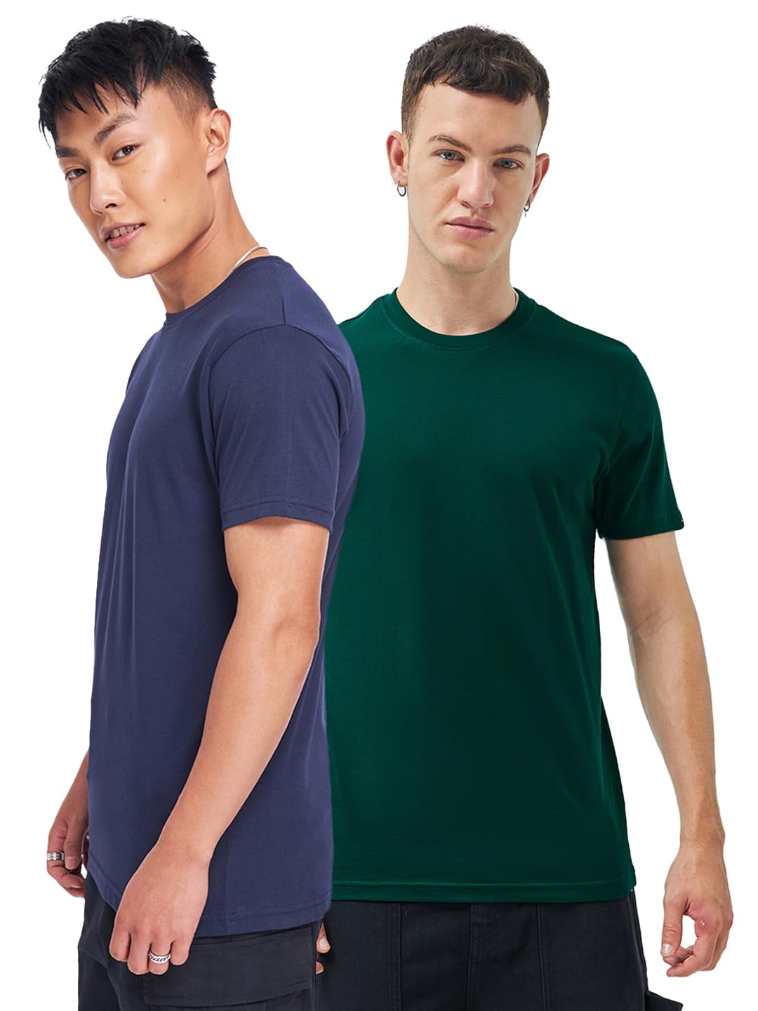 Bewakoof Mens Solid Regular Fit Half Sleeve Round Neck Cotton T-Shirt (Pack of 2)_A3-115-608241_Blue & Green_2XL