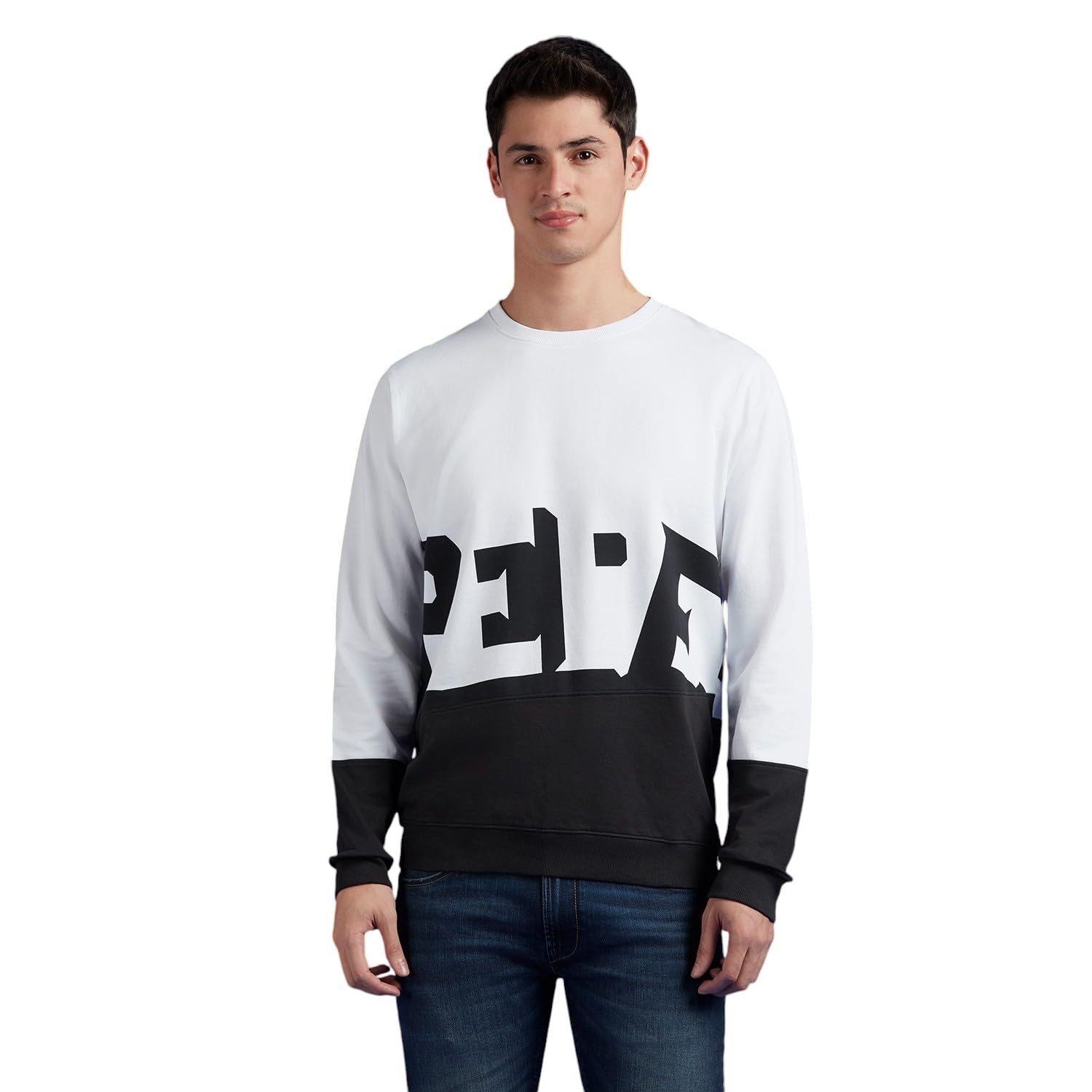 Pepe Jeans White Colour Block Full Sleeve Sweatshirt