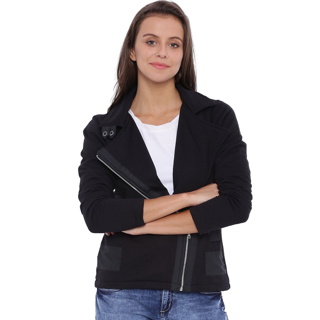 PINACOLADA Women Black Jacket(AW16L_JKHNKSZIP_W_PLN_BL_S)
