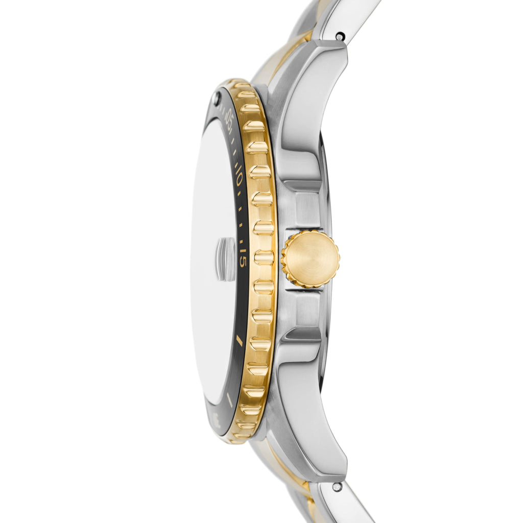 Fossil Men's Blue Quartz Stainless Steel Three-Hand Watch, Color: Two Tone/Black Taper (Model: FS6031)