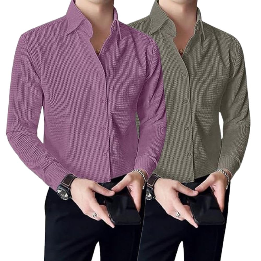 Greciilooks MenS Formal Button Down Shirt  Slim Fit Office Wear ShirtS For Men | Textured Long Sleeve Cotton Blend | Business 