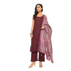Varanga WomenS Violet Strap Kurta With Tonal Bottom & Printed Dupatta  Round Neck, Side Slit Design, Stylish & Comfortable