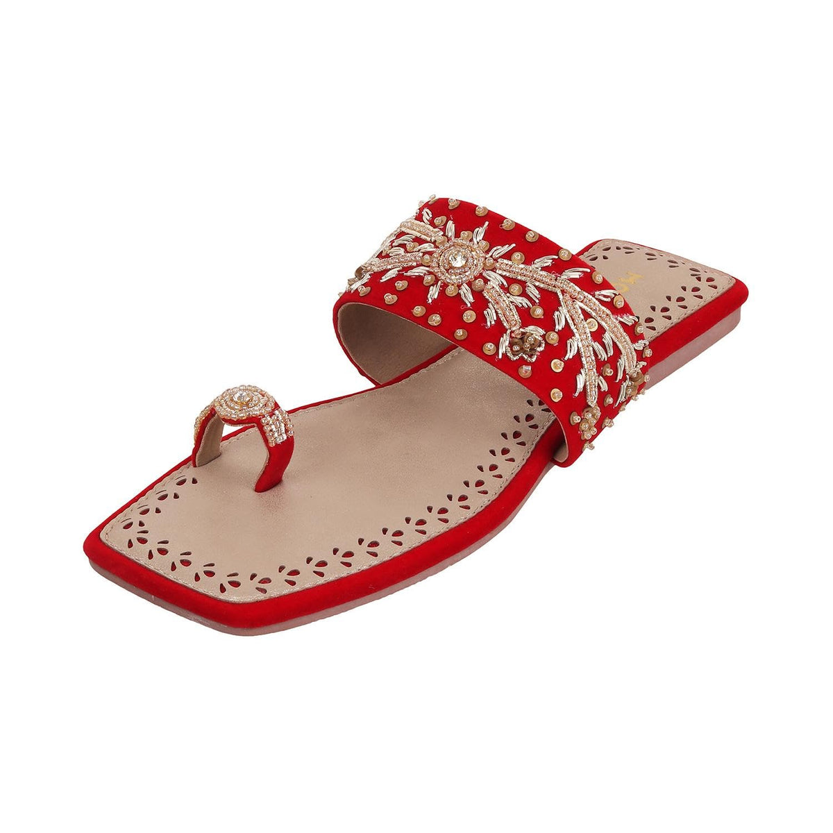 Mochi Women Red Ethnic Flat Chappal UK/6 EU/39 (35790) 6-39
