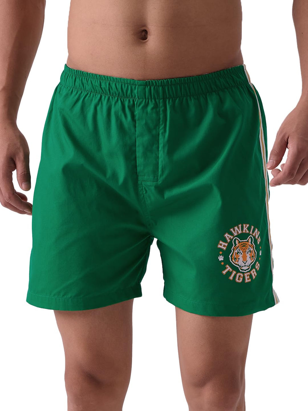The Souled Store Official Stranger Things: Hawkins Mens and Boys Regular fit Graphic Printed Cotton Green Color Men Boxer Shorts