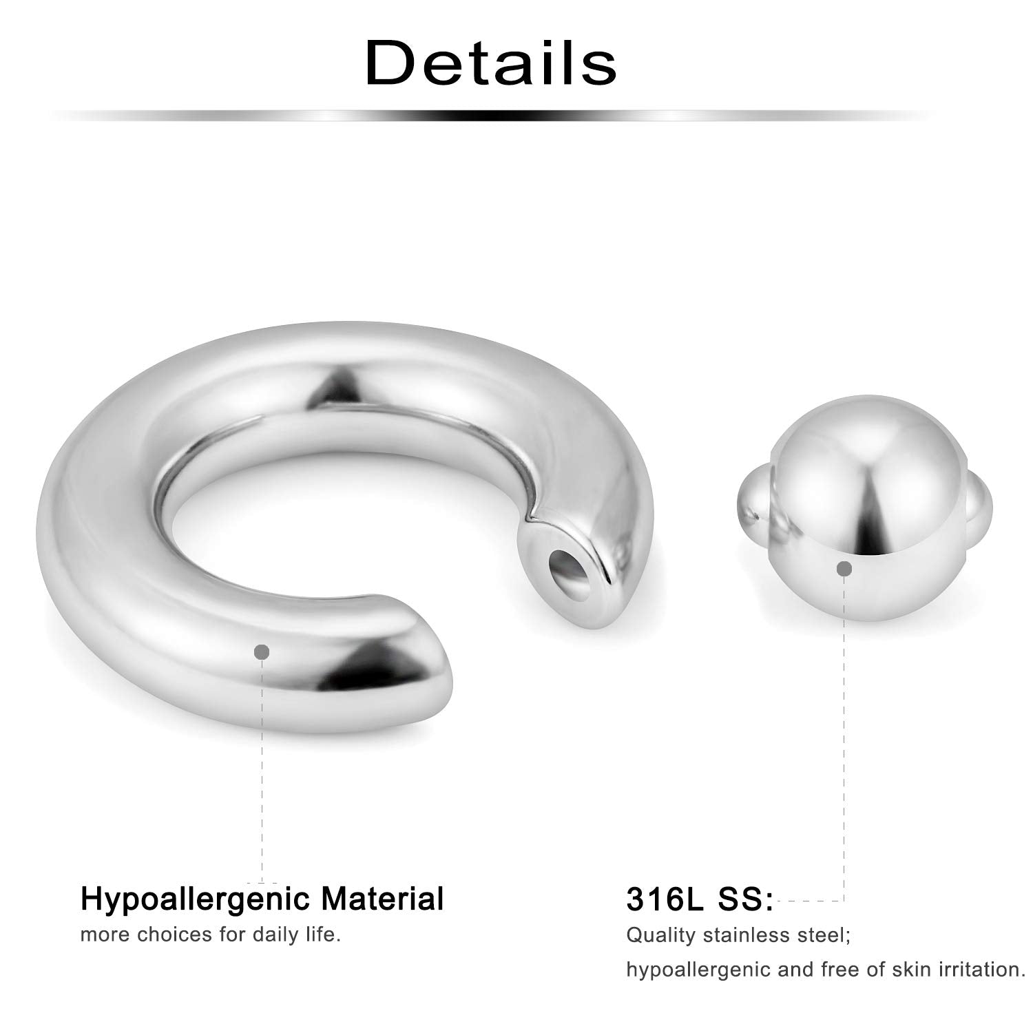 Ftovosyo PA Ring Captive Bead Rings Spring Action BCR Ball Rings 0G 316L Surgical Steel Pierced Body Jewelry for Women 2PCS 16mm