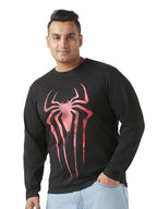 Bewakoof Plus Official Marvel Merchandise Spider-Man Mens Graphic Print Regular Fit Full Sleeve Round Neck Cotton Plus Size T-S