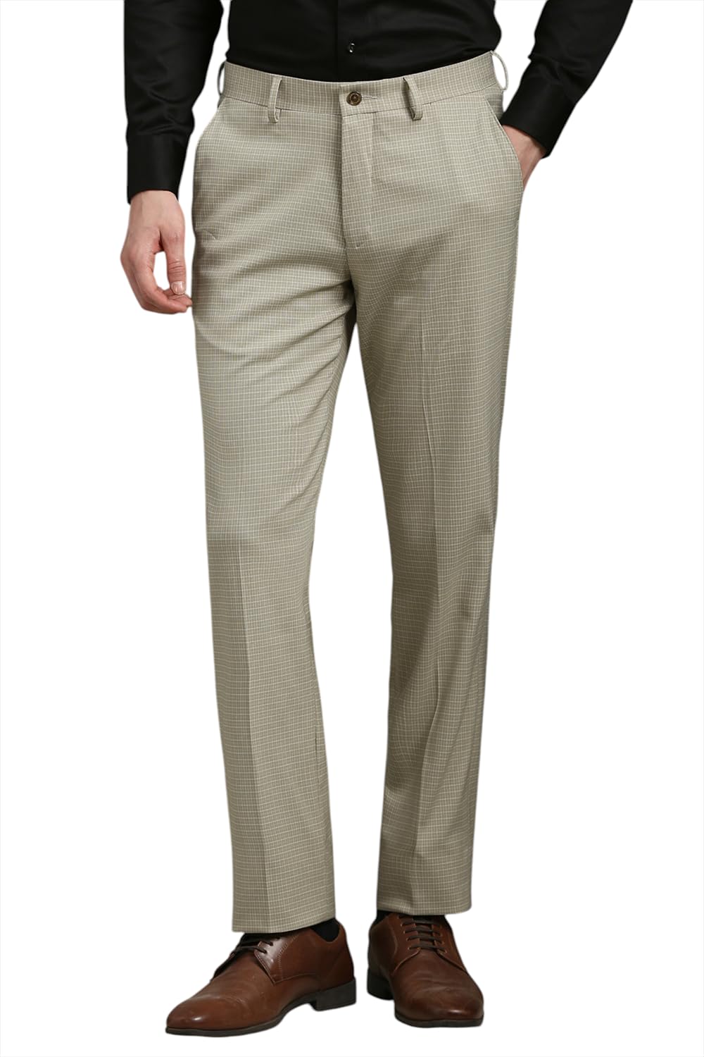 Louis Philippe MenS Mid Rise Regular Work Utility Pants (Lptfmrgbf23034_Beige