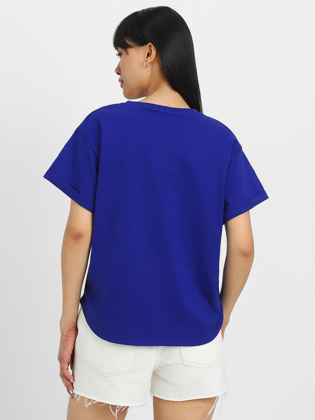 Juneberry Pure 100% Cotton Oversized Loose Baggy Fit Round Neck With Drop Shoulder White & Lilac & Royal Blue Half Sleeves Boyfr