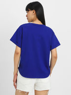 Juneberry Pure 100% Cotton Oversized Loose Baggy Fit Round Neck With Drop Shoulder White & Lilac & Royal Blue Half Sleeves Boyfr