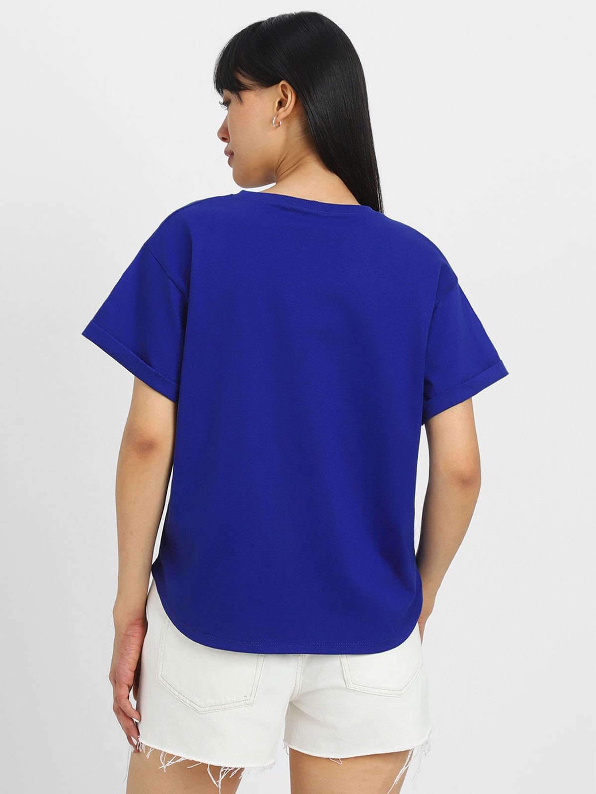 Juneberry Pure 100% Cotton Oversized Loose Baggy Fit Round Neck With Drop Shoulder White & Lilac & Royal Blue Half Sleeves Boyfr