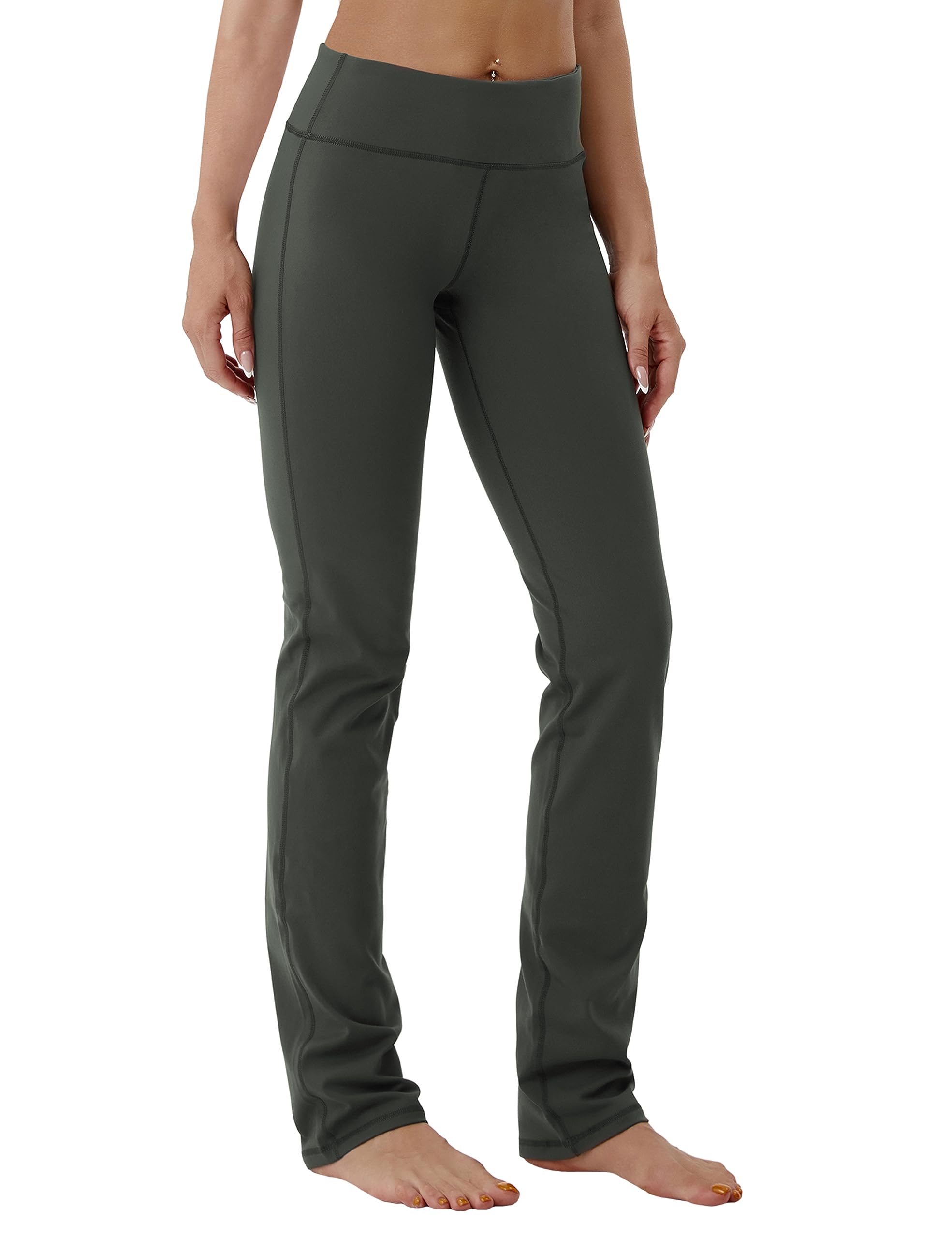 BUBBLELIME 29/31/33/35 4 Styles Women's Straight Legs Yoga Pants Tummy Control - Straight Leg_Olivegray L_35 Inseam