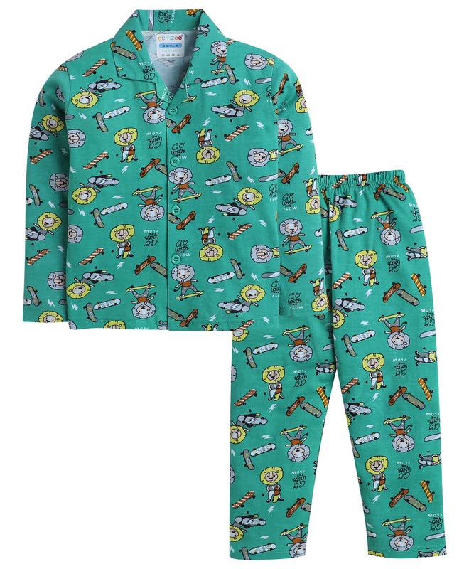 BUMZEE Green Boys Full Sleeeves Cotton Night Suit Age - 6-12 Months (Peb8090C-grn)