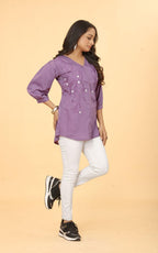 Kesudi WomenS Embroidered Regular Fit Tunic Shirt With Collar Neck - Full Sleeves - Elegant Button-Down Shirt For Office, Casua