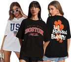 Juneberry Pure Cotton Oversized Loose Baggy Fit Drop Shoulder Half Sleeve Cool Front & Back Graphic Printed Round Neck T-Shirt F