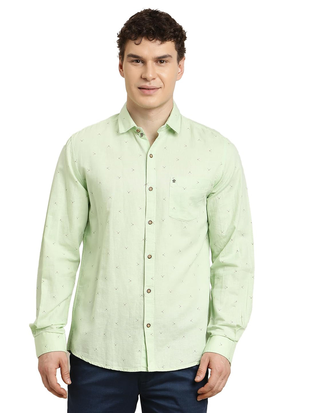 Turtle Men Slim Fit Solid Cotton Linen Light Green Casual Shirt