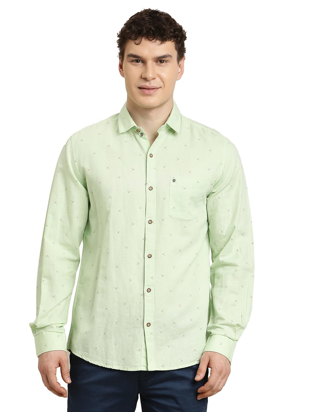 Turtle Men Slim Fit Solid Cotton Linen Light Green Casual Shirt
