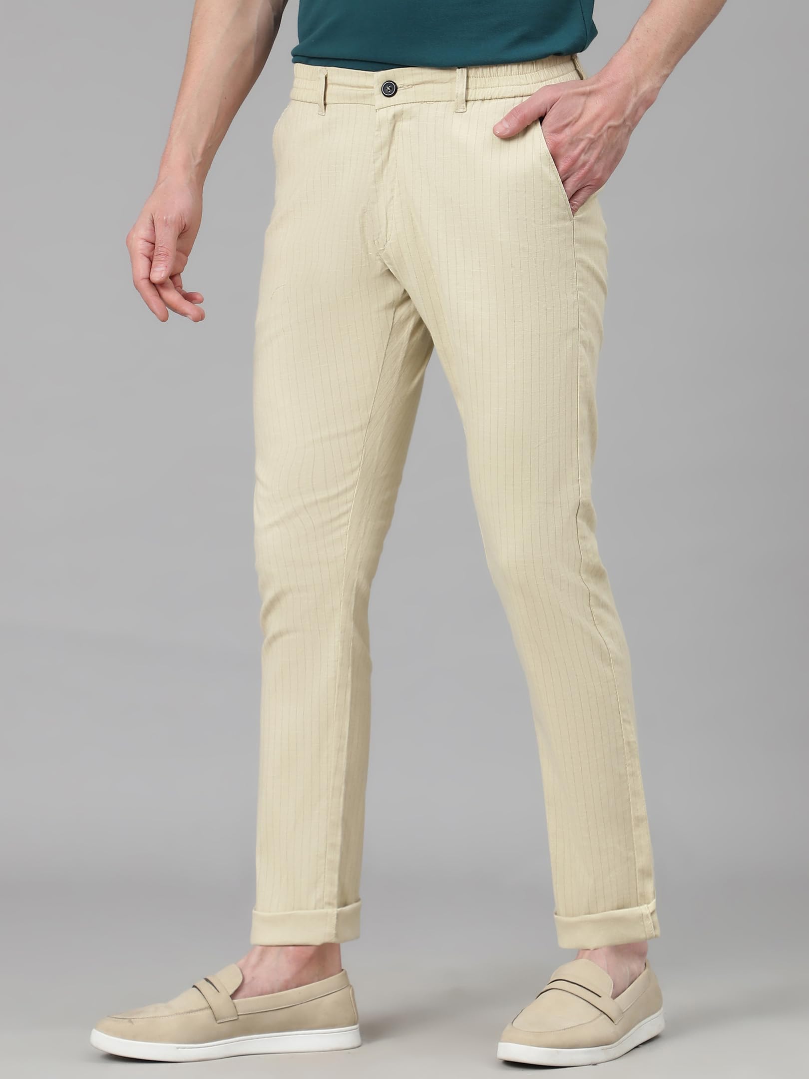 AVANOVA Mens Solid Linen Cream Trousers Light Business Style Slightly Stretch Straight Leg Pants for Outdoor Casual Daily Trous