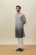 Manyavar Grey Blended Viscose Printed Full Sleeves Kurta